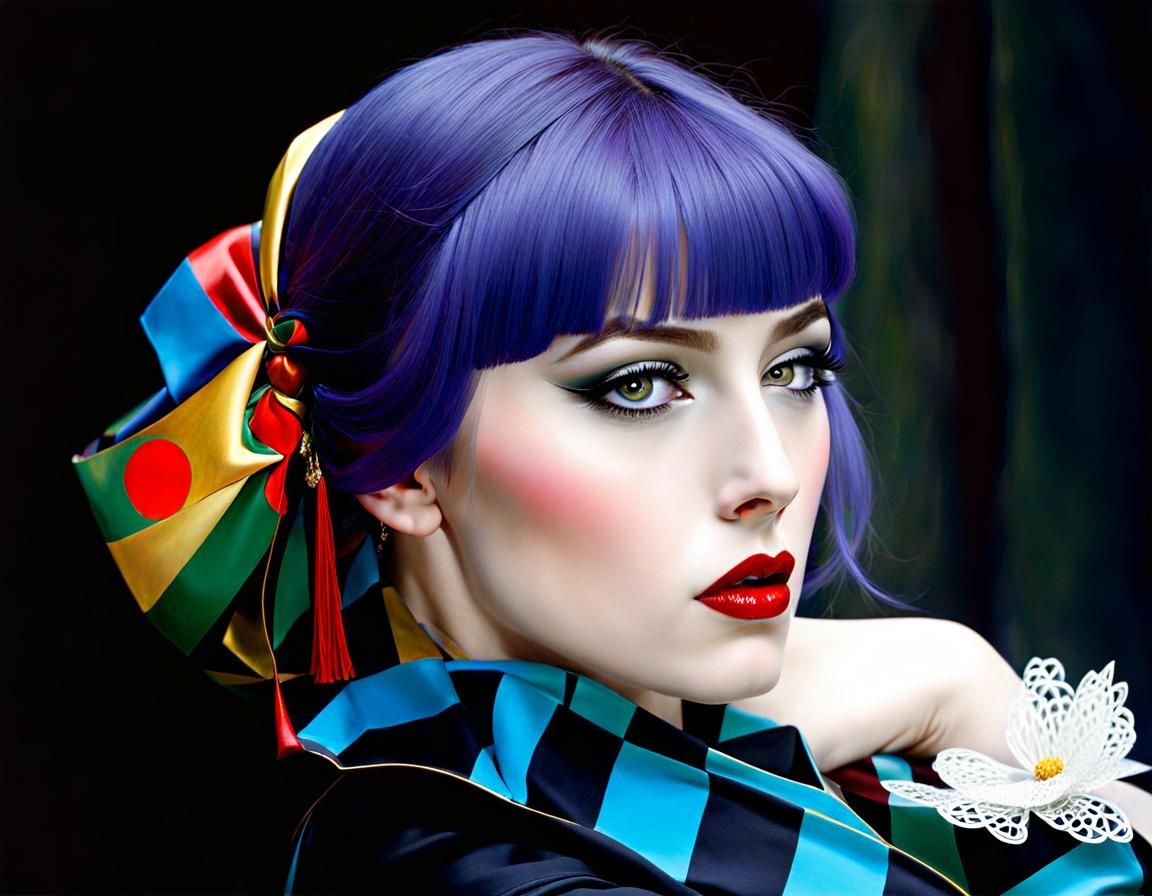 Demented Harlequin in Classical Painting Styles