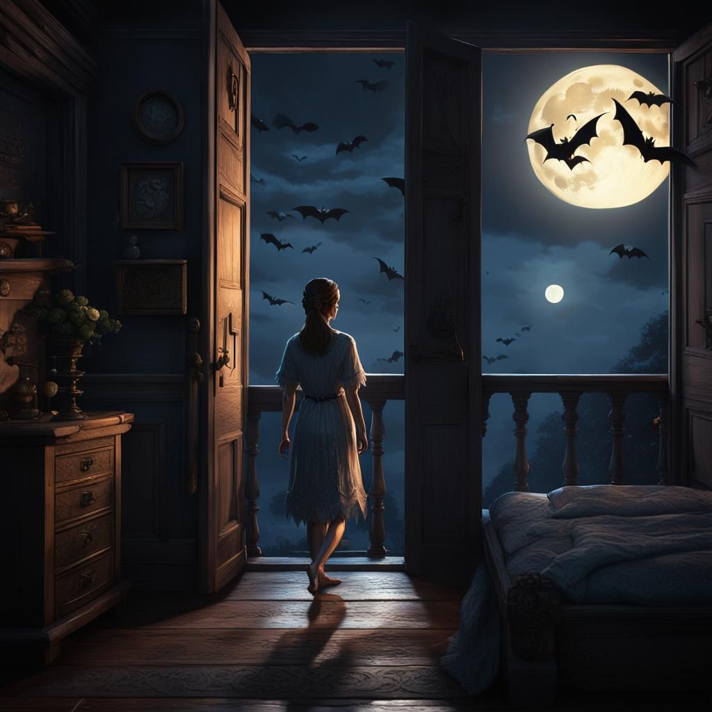 Moonlit Sleepwalking Maiden: Dark Fantasy Concept Art