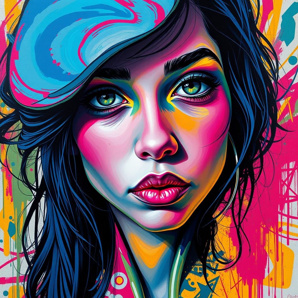 Vibrant Young Woman in Street Art Portrait