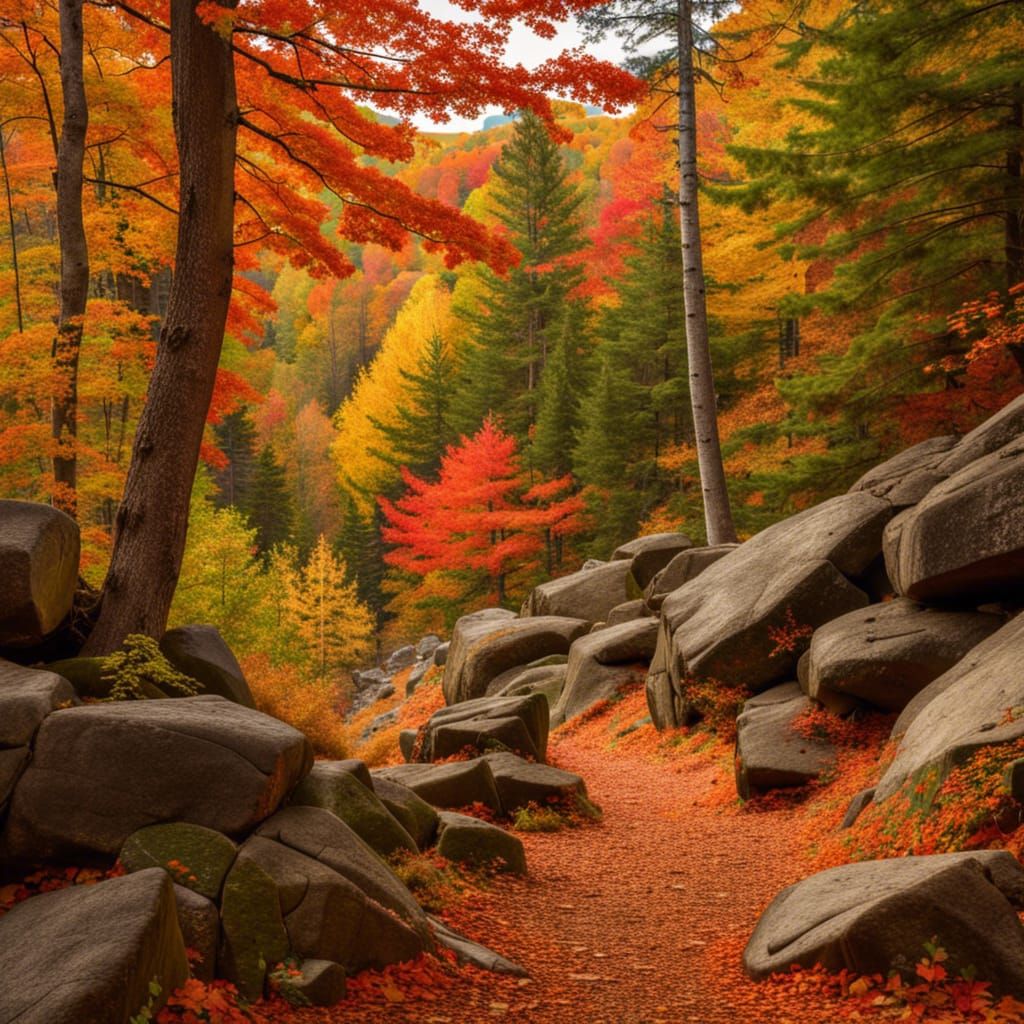 New England Mountainside in Autumn Colors