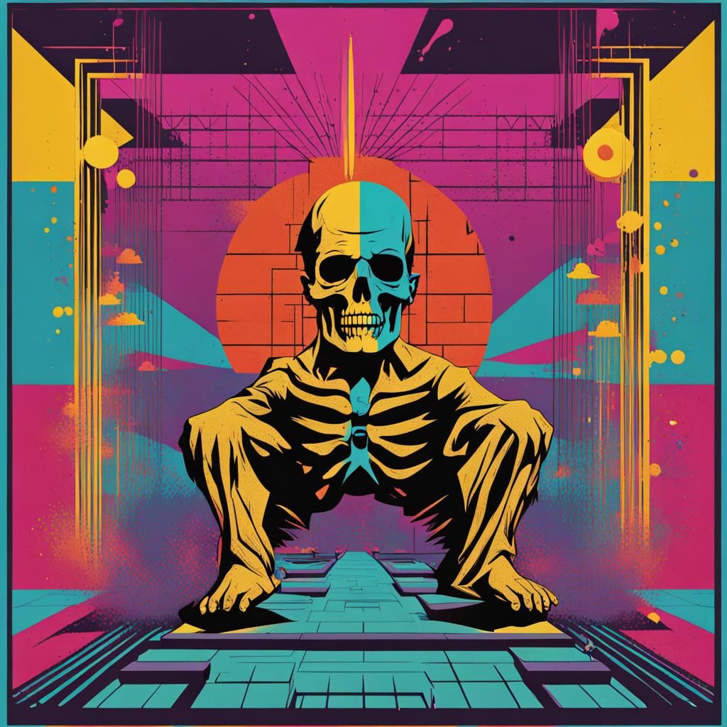 “They did the monster mash it was a graveyard smash”, Screen print, pop art, splash screen art, triadic colors, digital ...