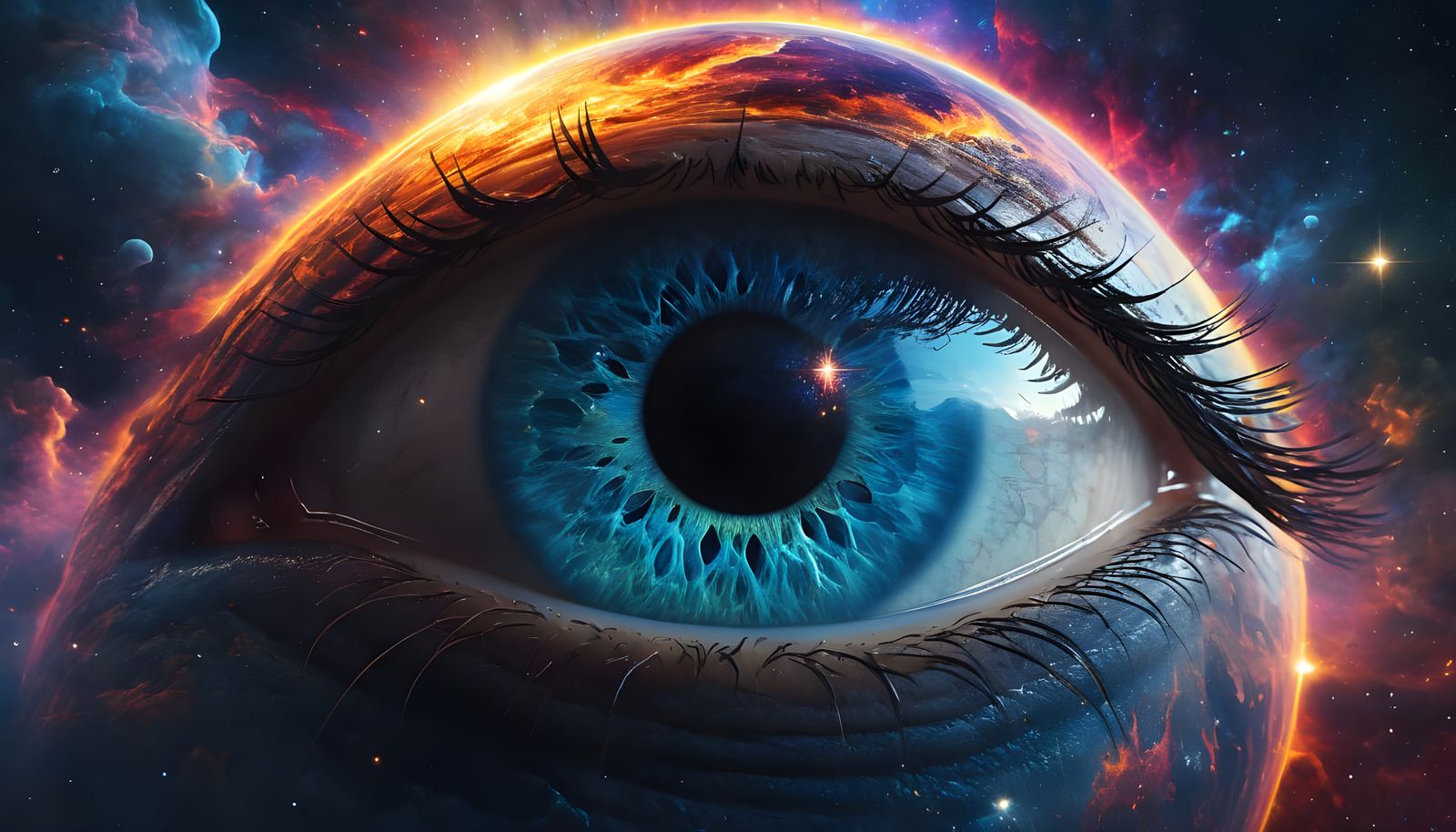 Epic Green Space Nebula Eye in Hyperrealistic Splash Art