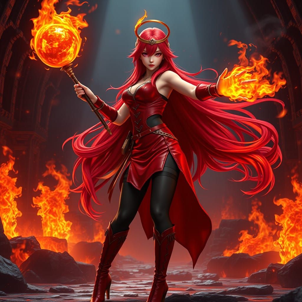 Epic Fire Witch in 3D Anime Art Style