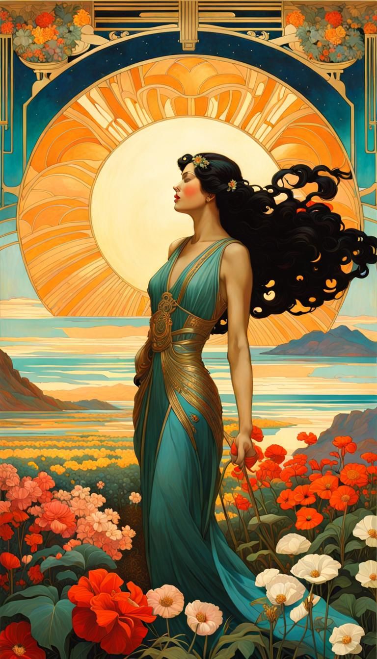 Cosmic Hawaiian Flower Farm in Art Nouveau Style