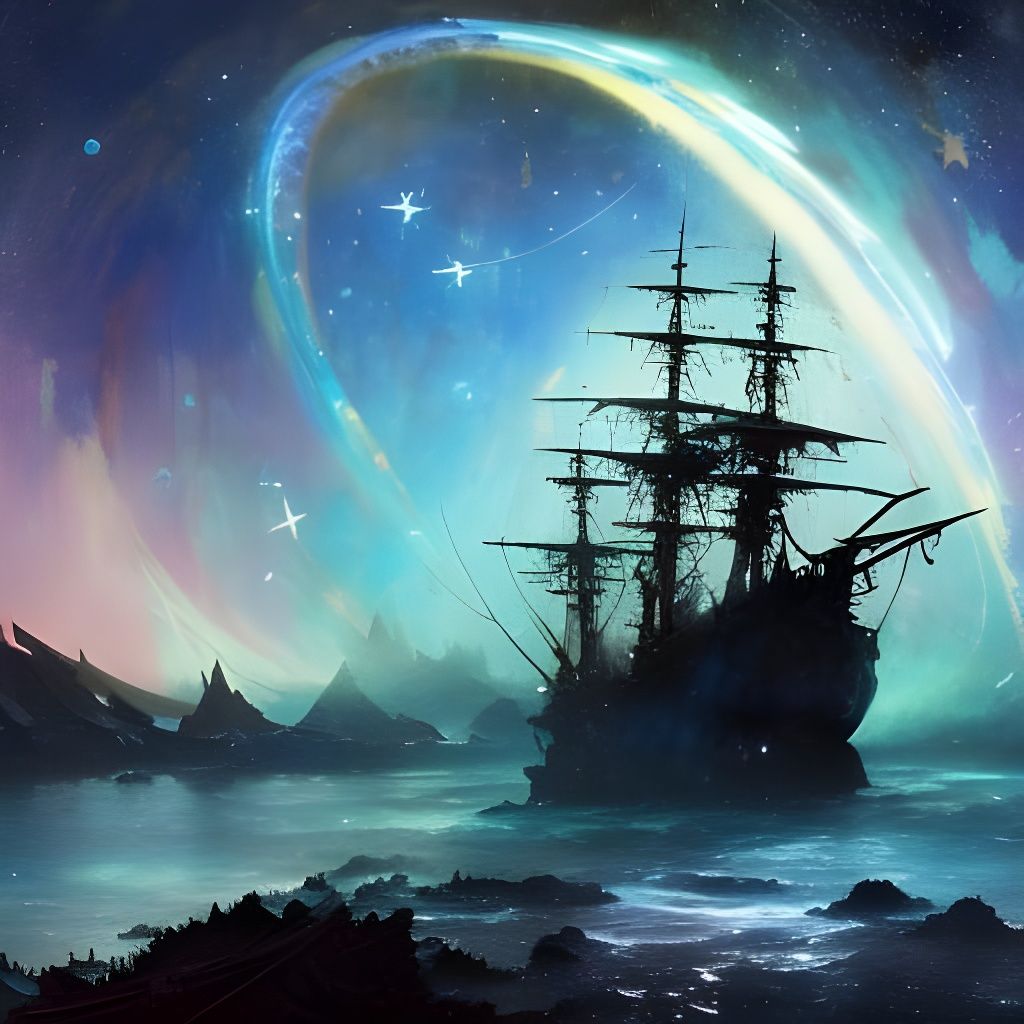Ghost Pirate Ship under the Starry Skies