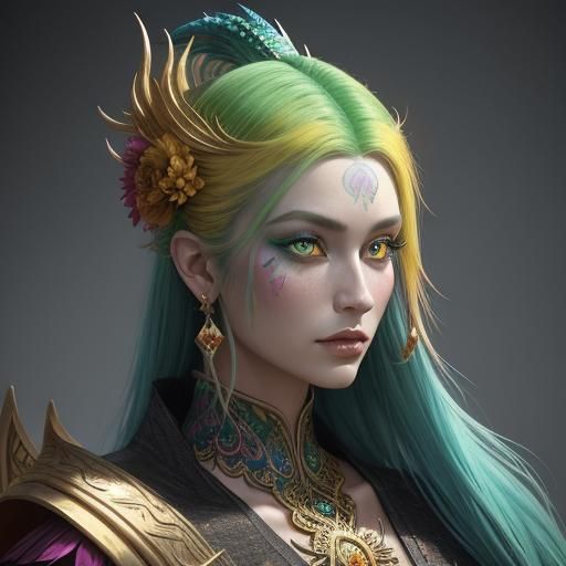 Dragon-Peacock Woman in a Dreamlike Fantasy Illustration