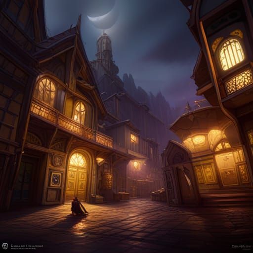 Dark Fantasy Concept Art in Purple and Yellow