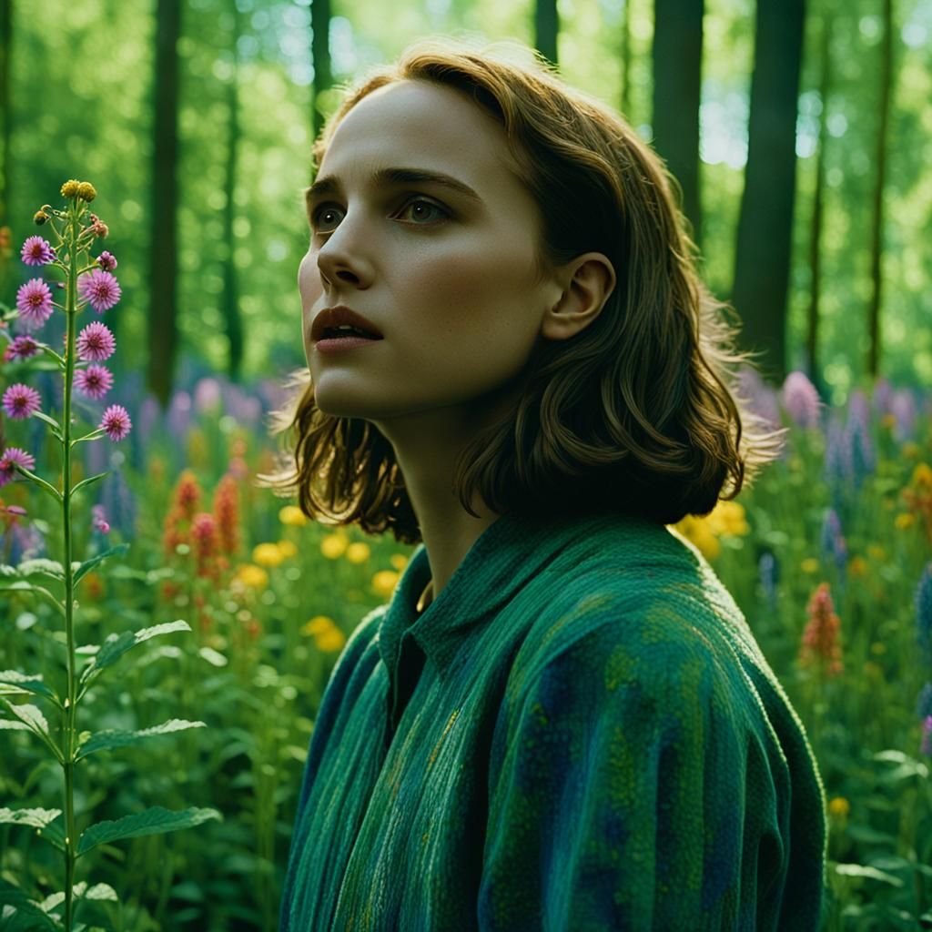 Natalie Portman in Serene Forest Glade in Vibrant Oil Painti...