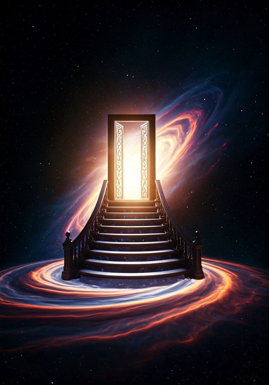 Starry Stairway to Galaxy in Art Nouveau Style