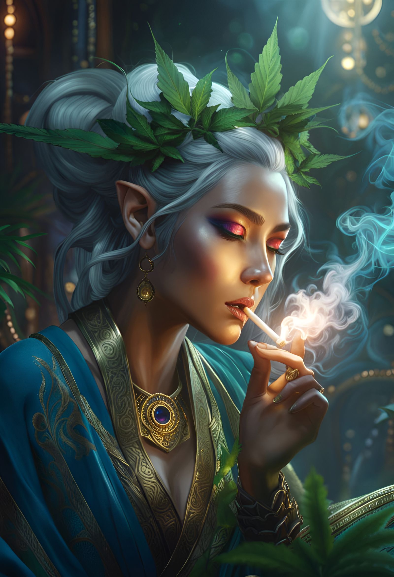 Intricate High Elf Woman Disintegrating into Smoke
