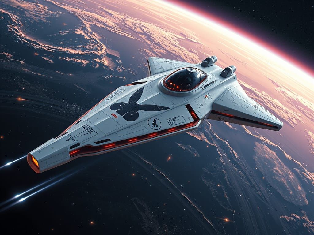 Galactic Spaceship Soaring Through Cosmos in Retro-Futuristi...