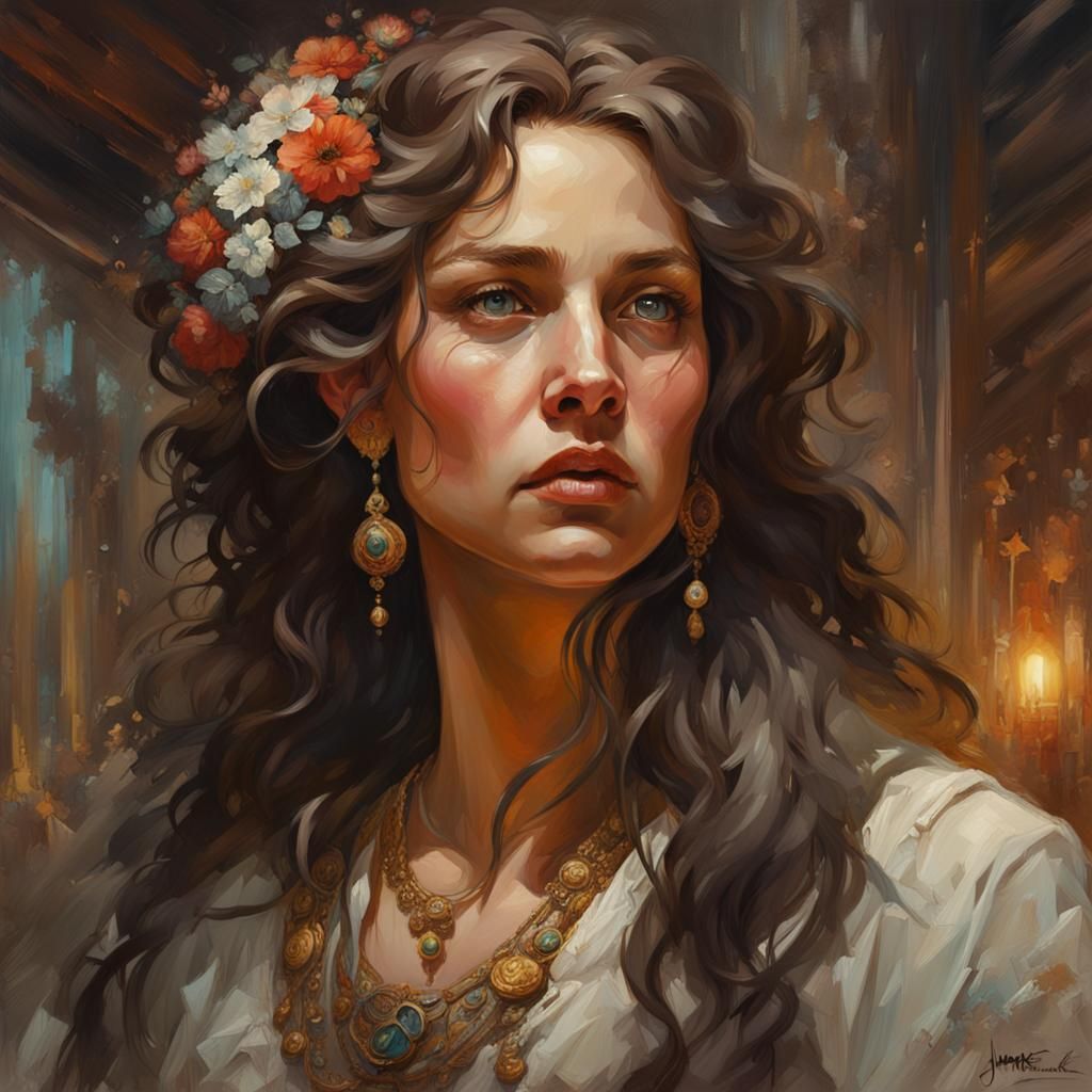 Mysterious Beauty: Oil Painting Portrait in 8K