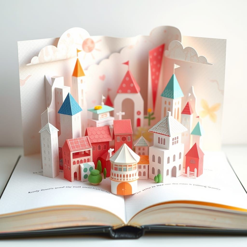 Vibrant Pop-Up Book City Emerges in Pastel Watercolor Style