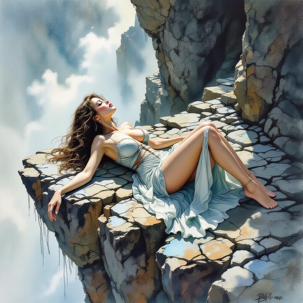 Dark Fantasy Art: Woman on a Broken Cliff