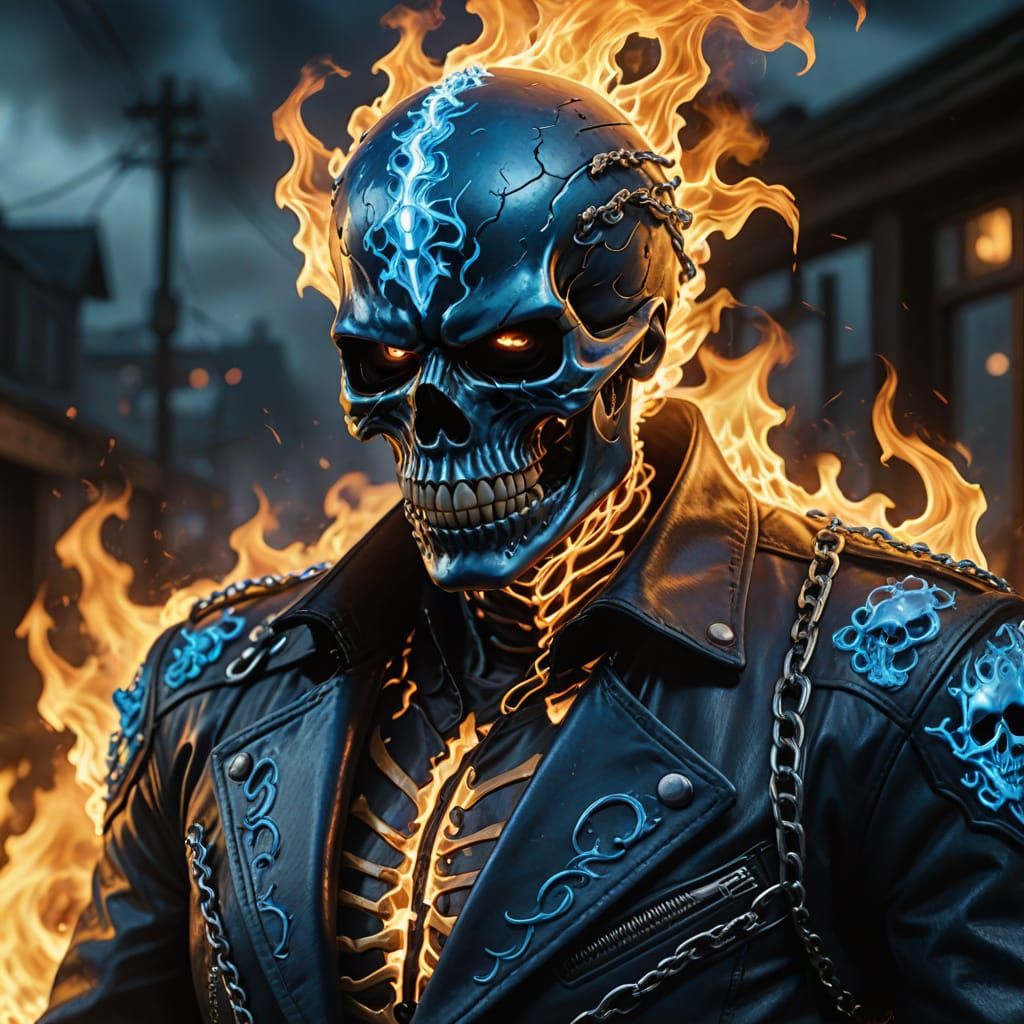 Hyperrealistic Ghost Rider in Ethereal Blue Flames