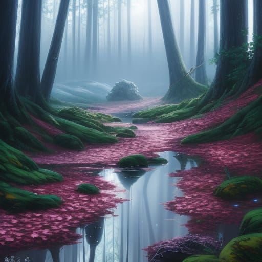 Anime Forest Horror in Rain: Detailed Manga Scene