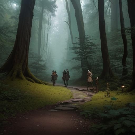 D&D Adventurers Pursued Through Enchanted Forest