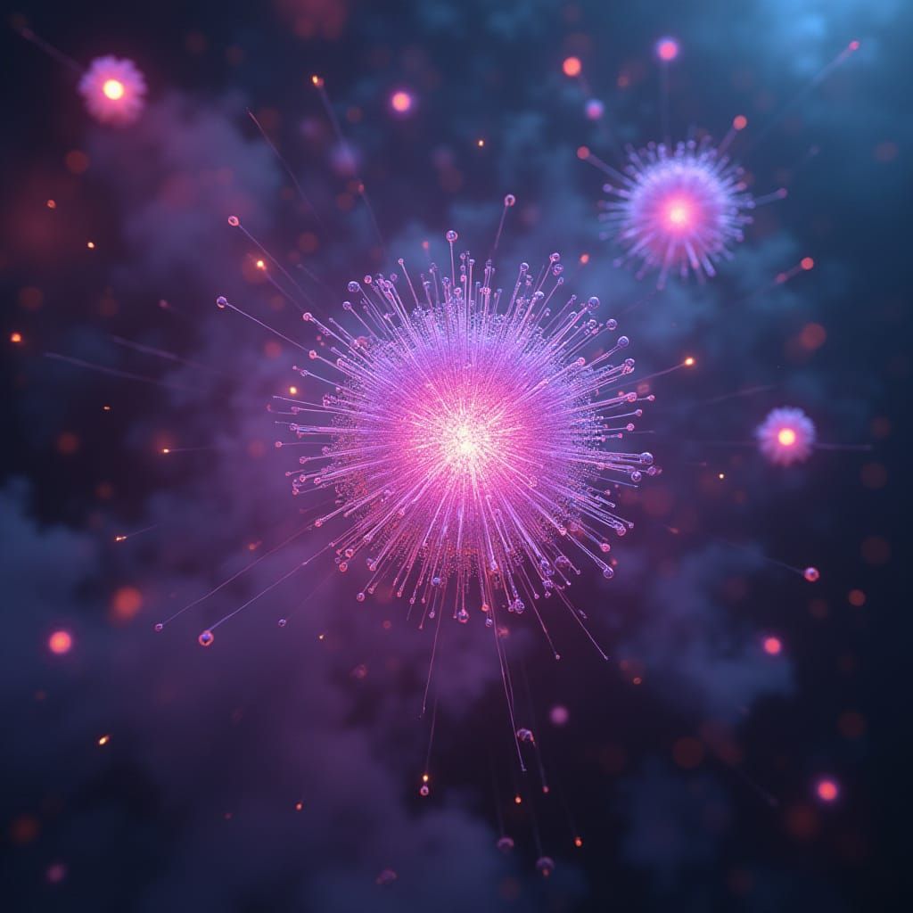 Radiant Quantum Particles in Cosmic Mist with 3D Light