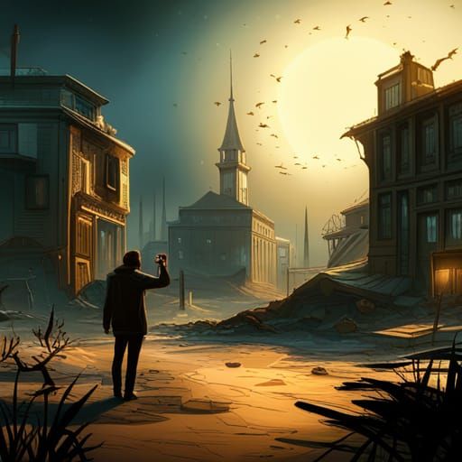 Cyberpunk Man Amidst Bioluminescent Decay