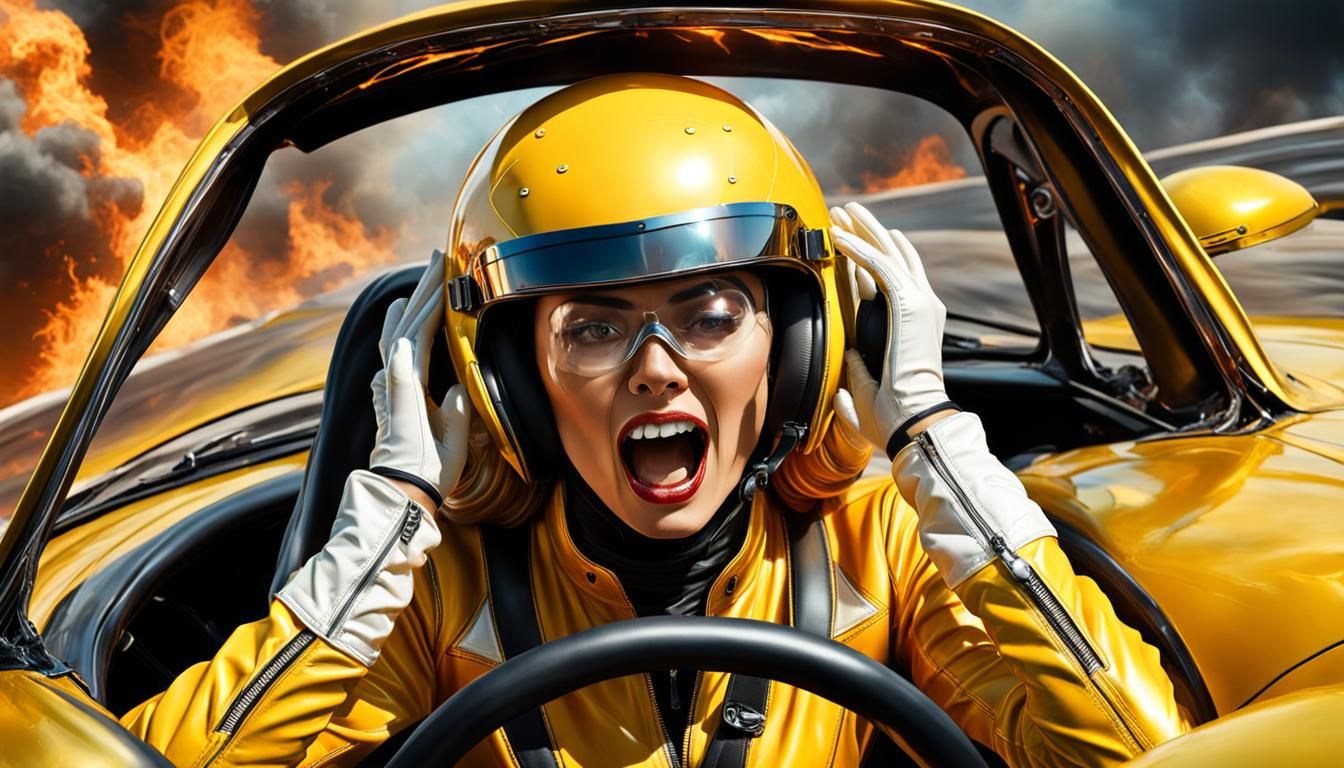 Fiery Crash: Hyperrealistic Portrait of Fear