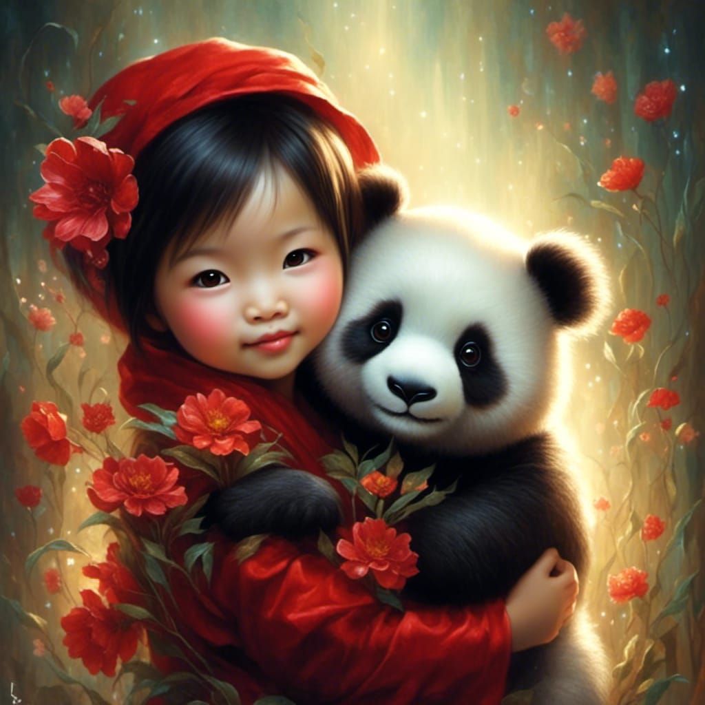 Adorable Korean Toddler with Panda in Warm Hues