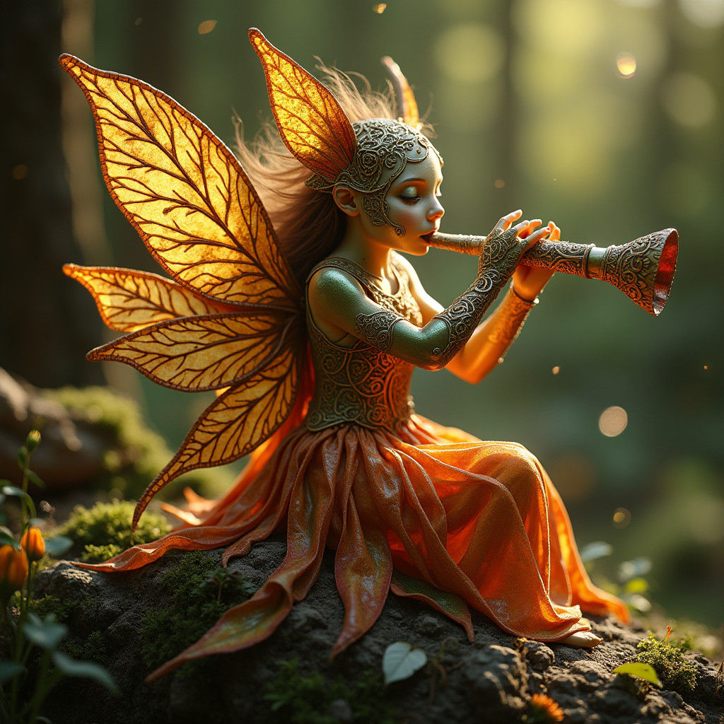 Ornate Fae Flute Woven with Gold and Autumn Leaves