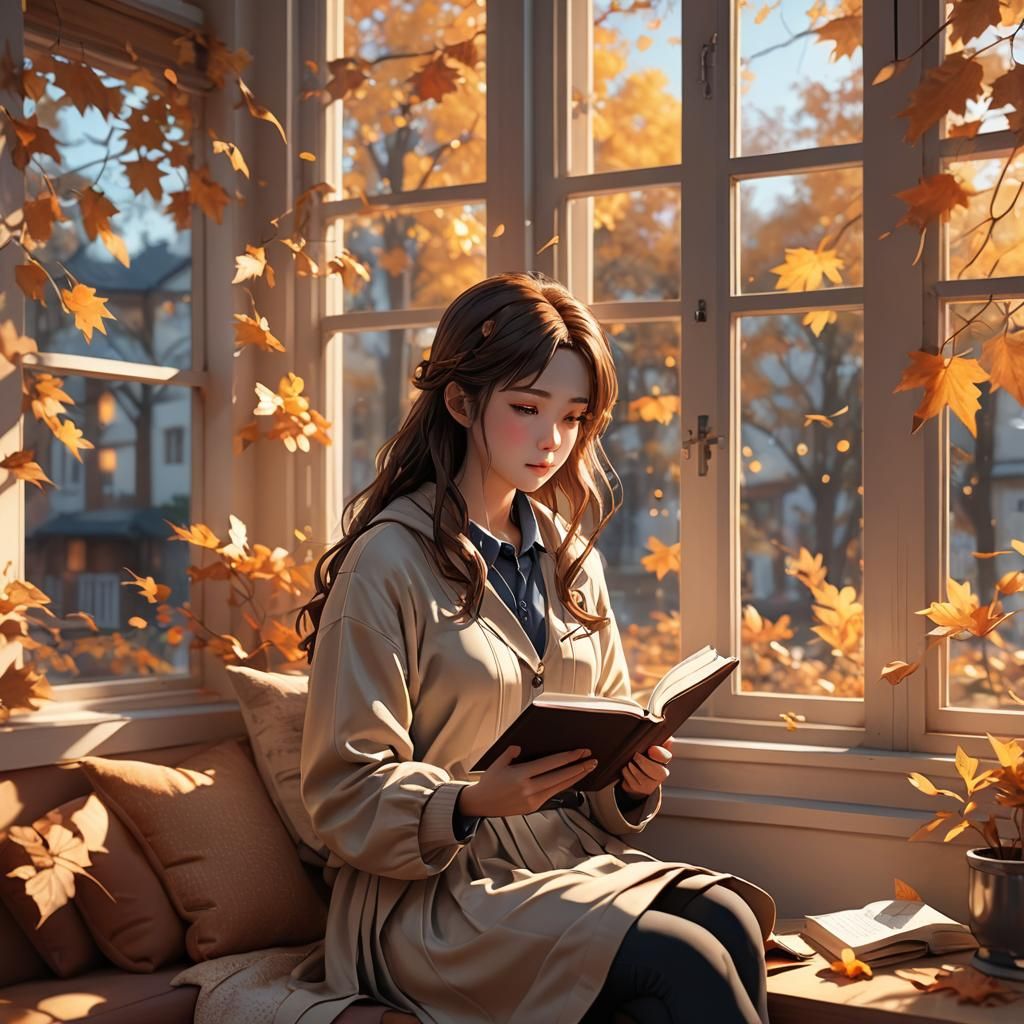 Cozy Autumn Day: Anime Woman Reading