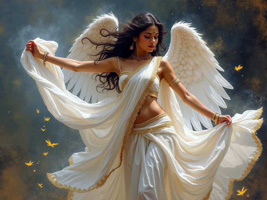 Ethereal Angel Dancing in White Saree