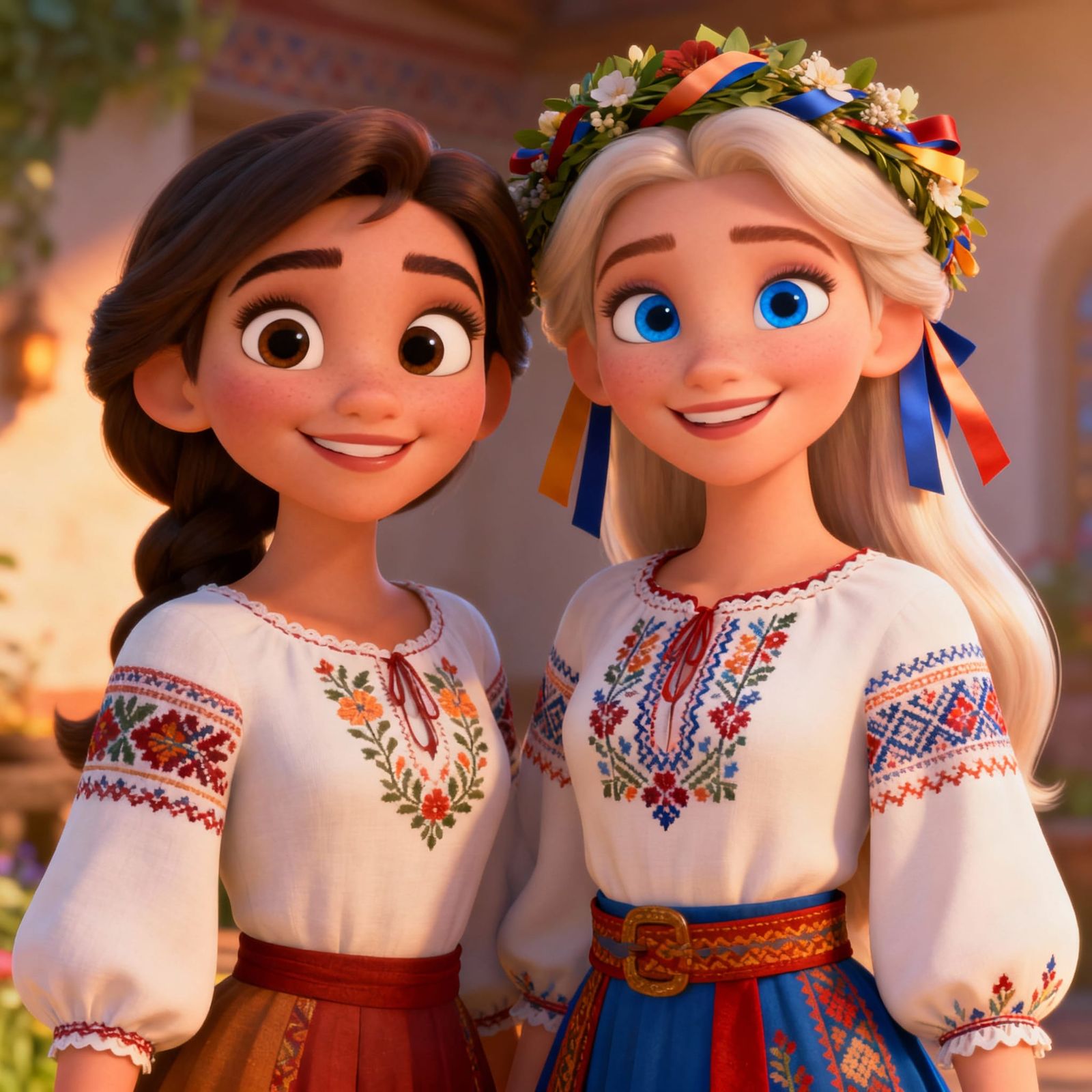 Two Disney-Style Princesses, One in Ukrainian Costume