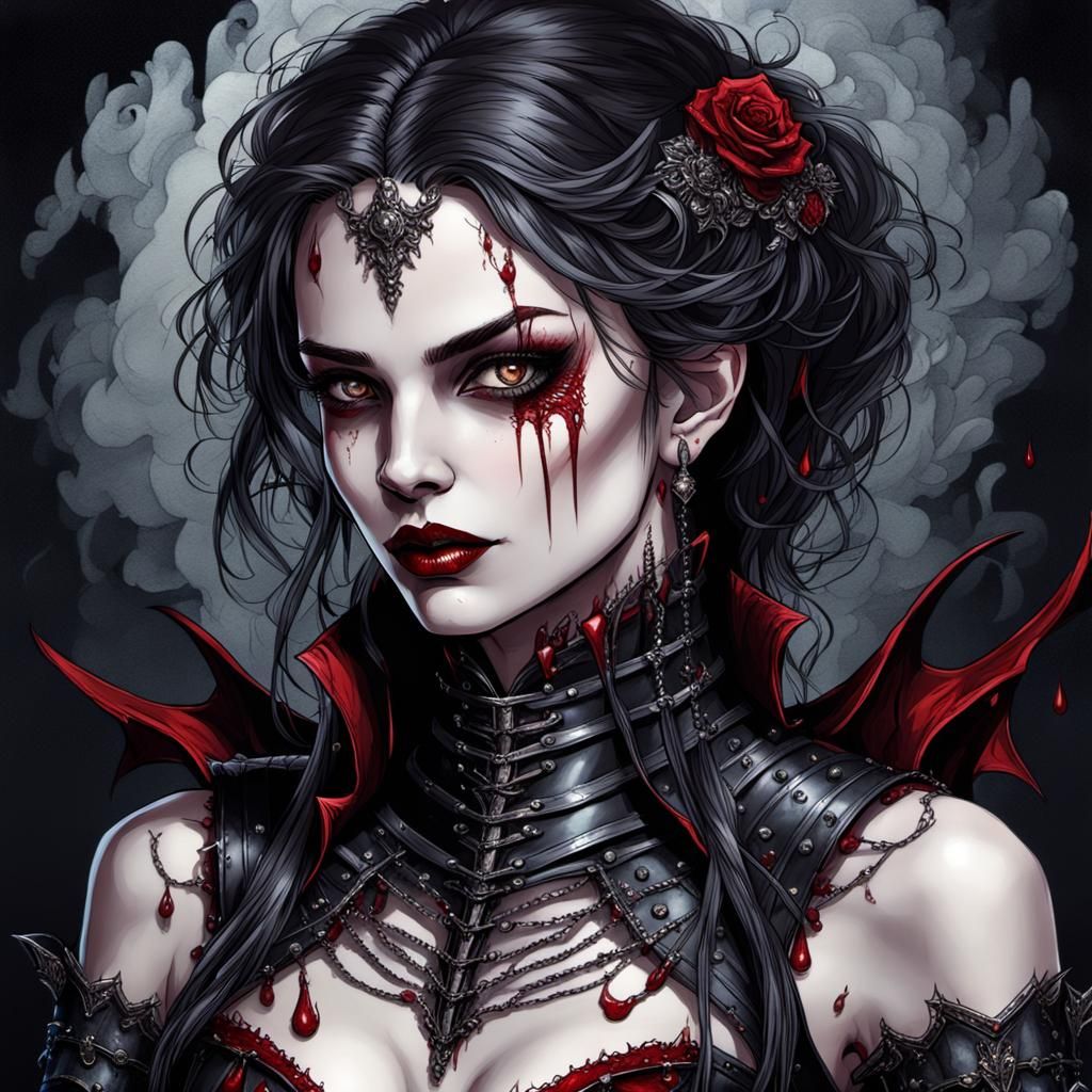 Vampire in Dark Fantasy Armor, Detailed Portrait