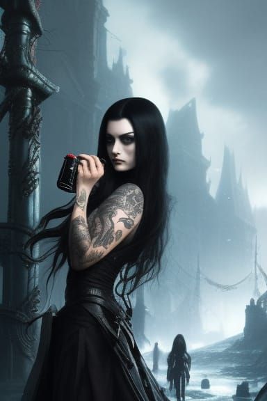 Gothic Girl with Poison in Dark Fantasy Art