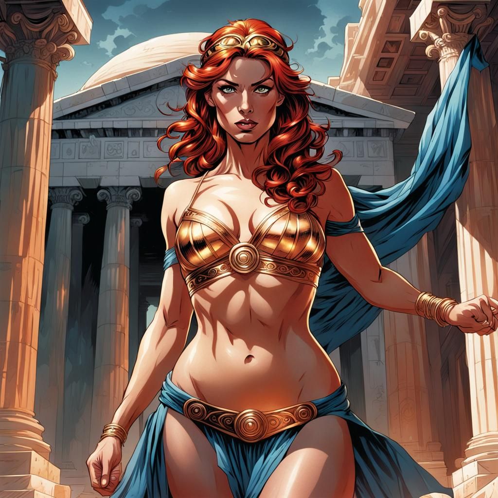 Redhead in Greek Goddess Outfit: Comic Book Art