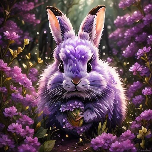 Fluffy Purple Bunny with Drooping Ears