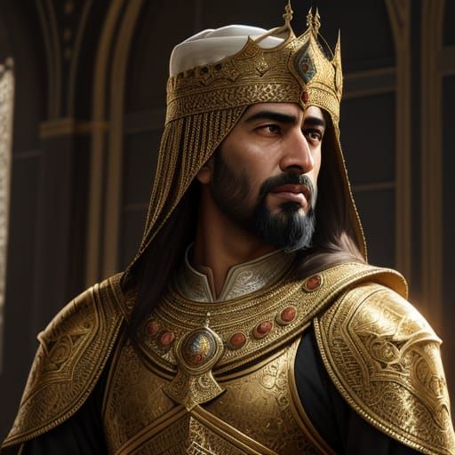 Sultan Salahuddin Ayyubi Portrait in Hyper-Realistic Digital...