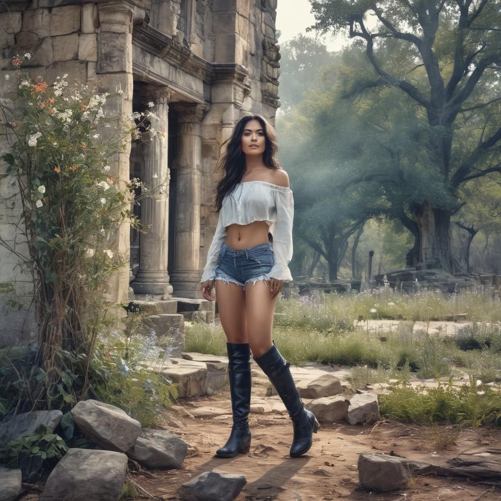 Surreal Watercolor of an Indian Woman in Ruins