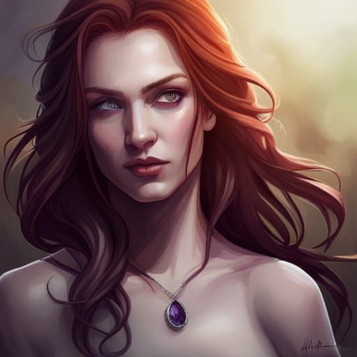 Girl with Red Hair and Amethyst Pendant