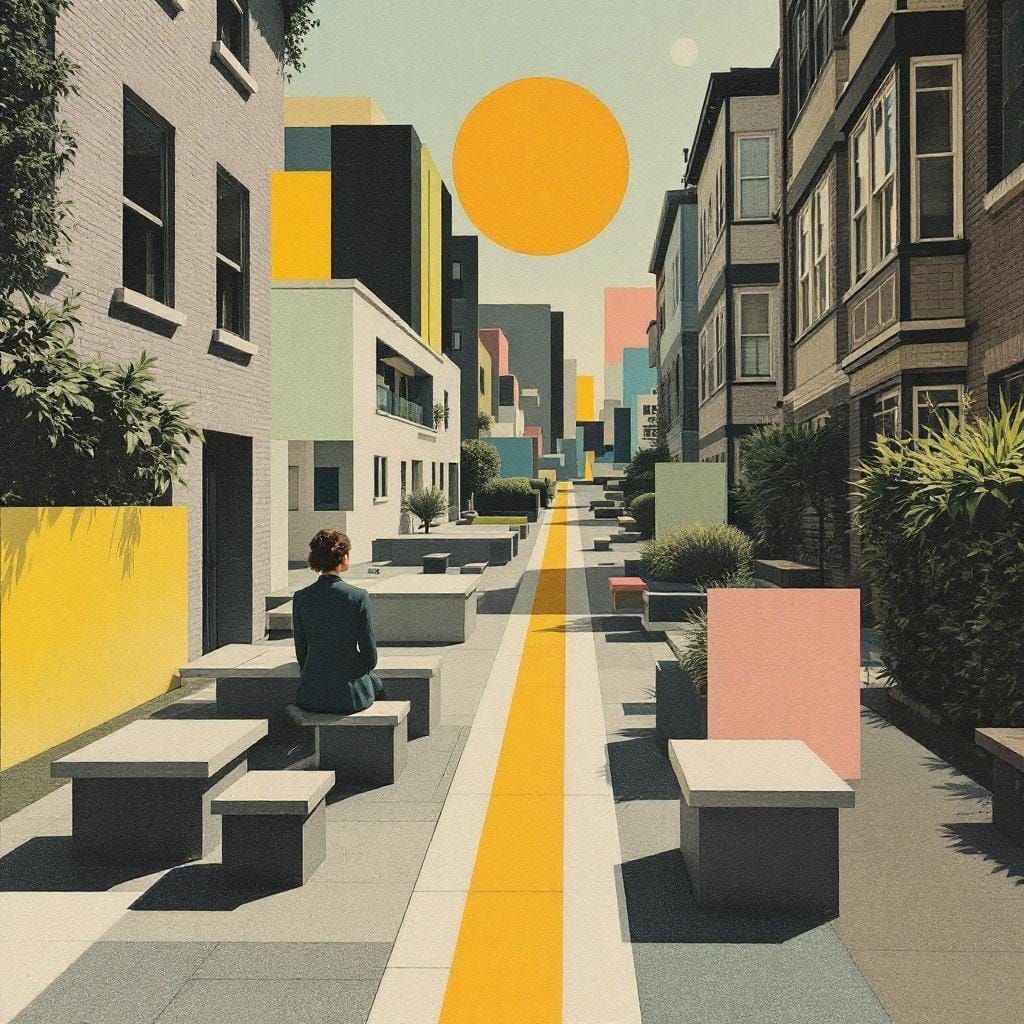 Surreal Collage in Magritte and Anderson Style