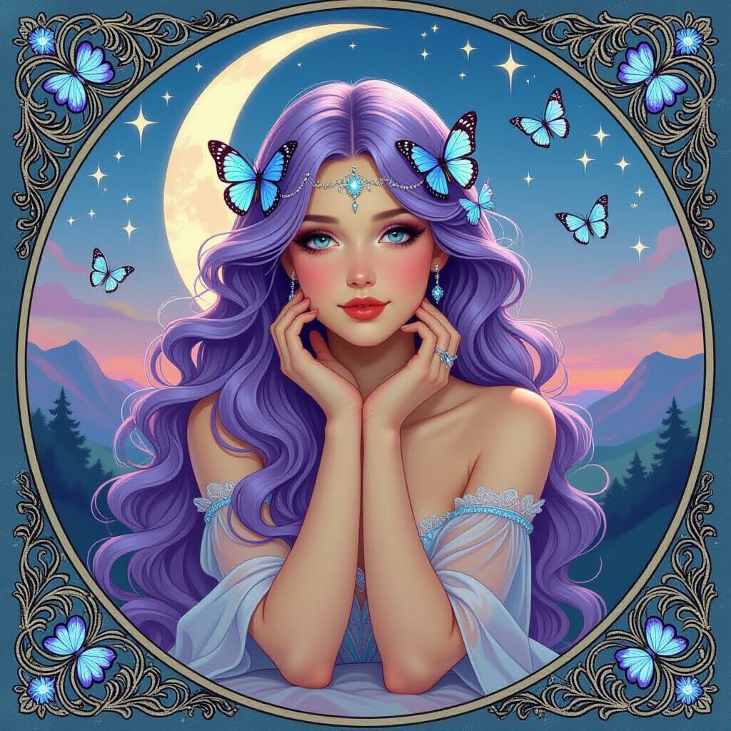 Dream Weaver with Butterflies in Art Nouveau Style