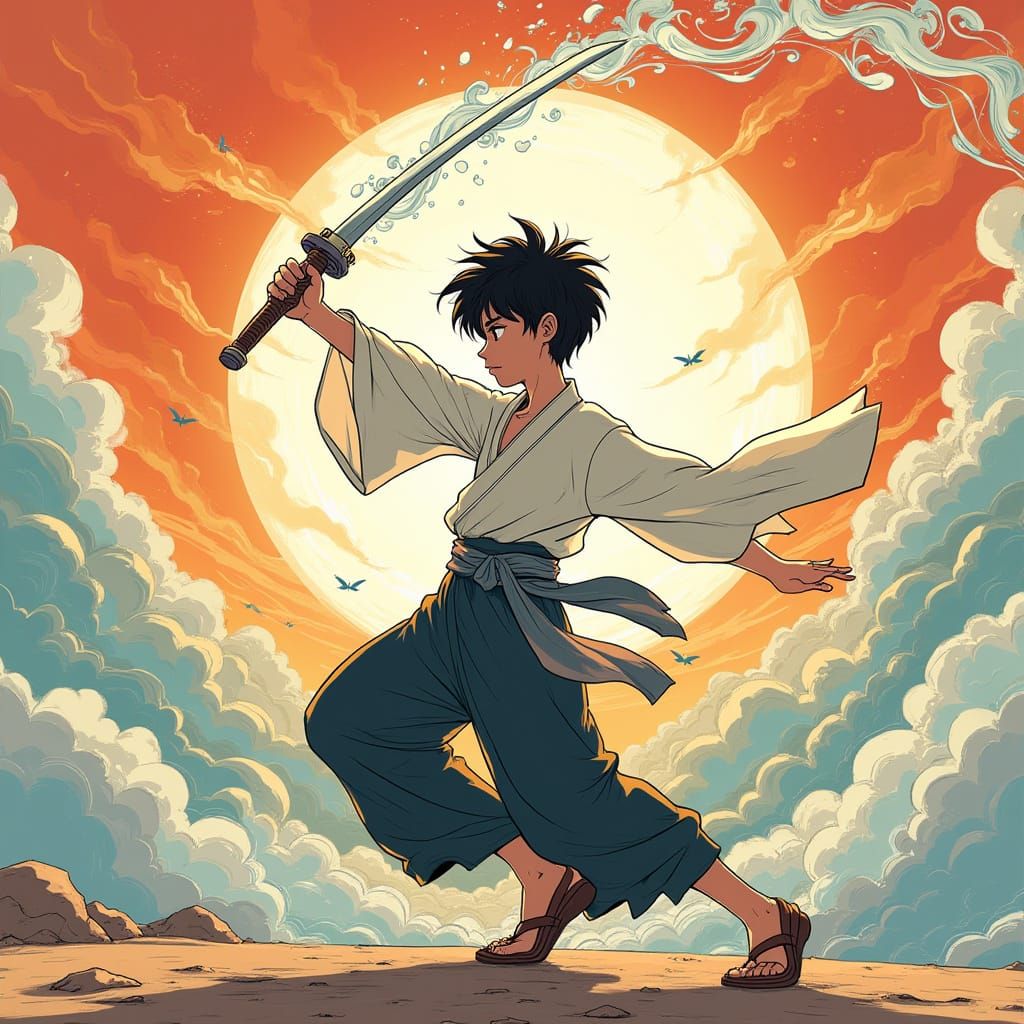 Anime Style Boy Wielding Air Sword