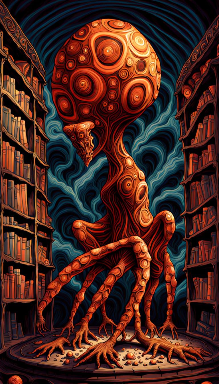 Eldritch Creature in Stone Vault, H.R. Giger Style