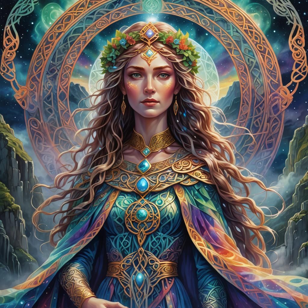 Eriu: Irish Goddess in Cosmic Astral Illustration