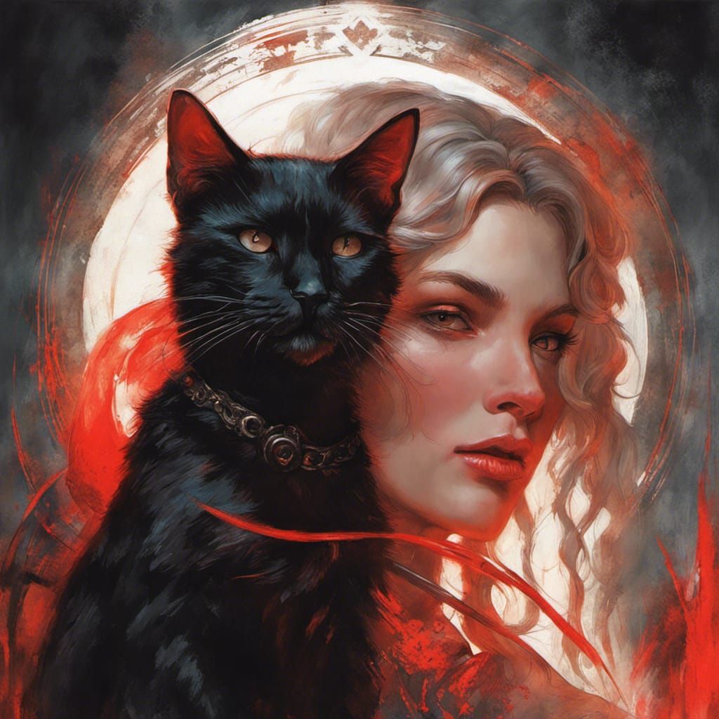 Black cat and white witch