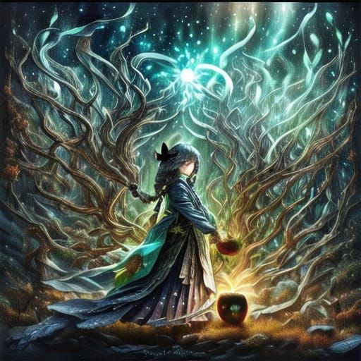 Mystical Shaman Plants Magical Apple in Enchanted Forest