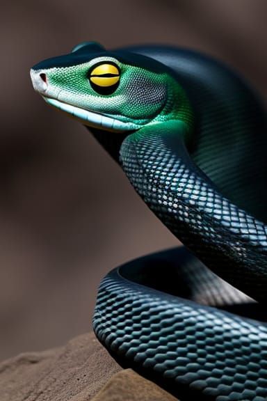 Detailed Portrait of Ball Python on Tree