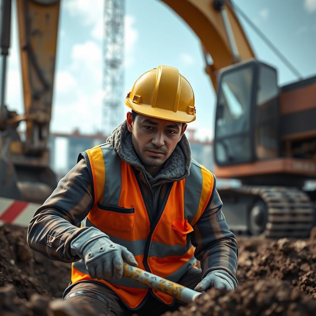 Anime Construction Worker Excavation Scene in 3D