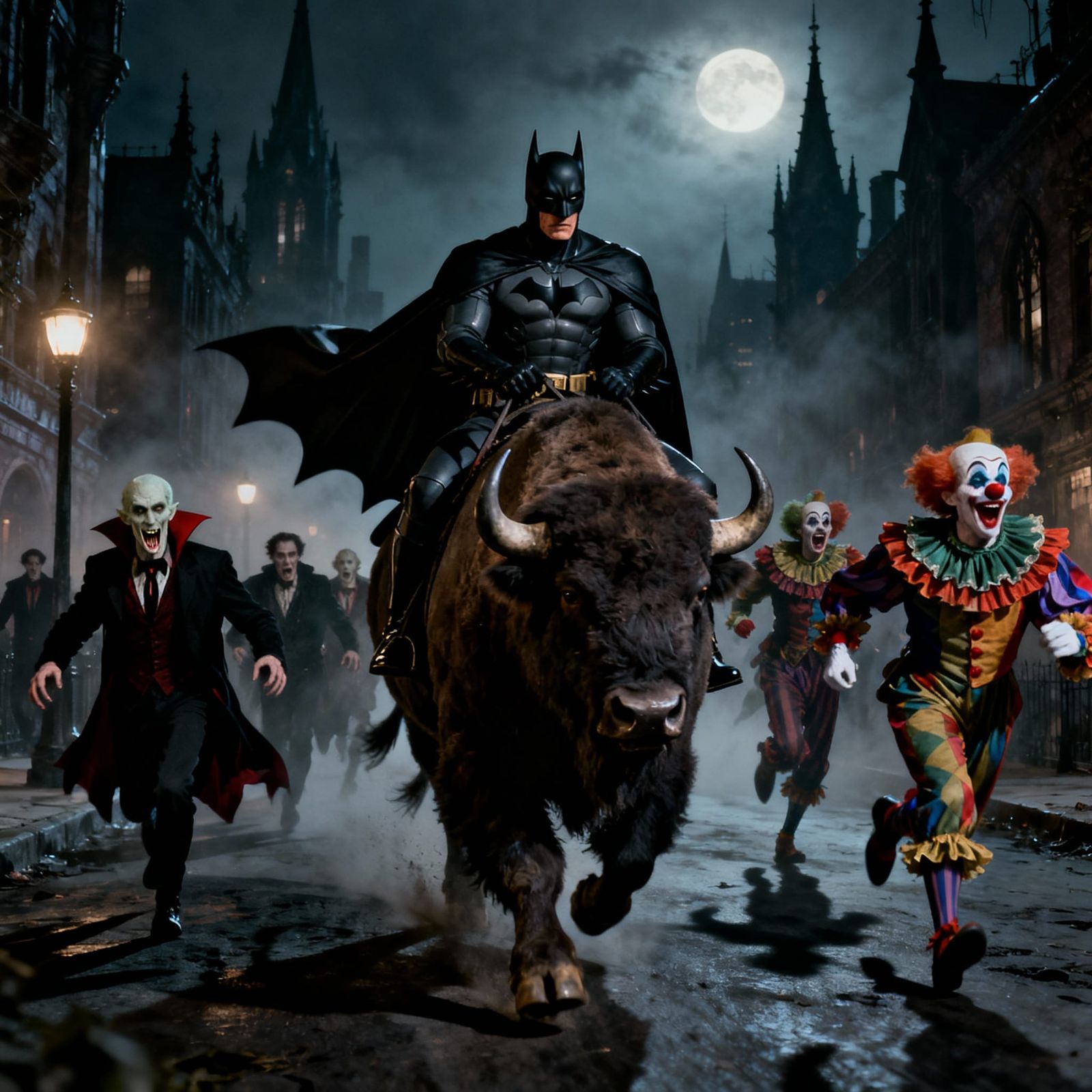 Batman Rides Buffalo, Scaring Vampires & Clowns in Dark City