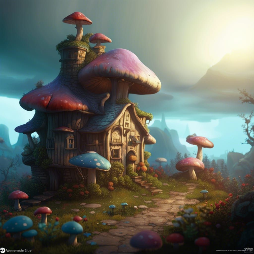 Enchanting Mushroom House in Quentin Blake Style