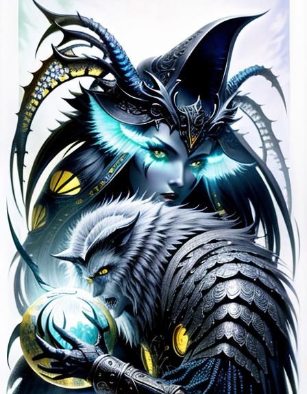 Eerie Dark Fantasy Creature with Neon Accents