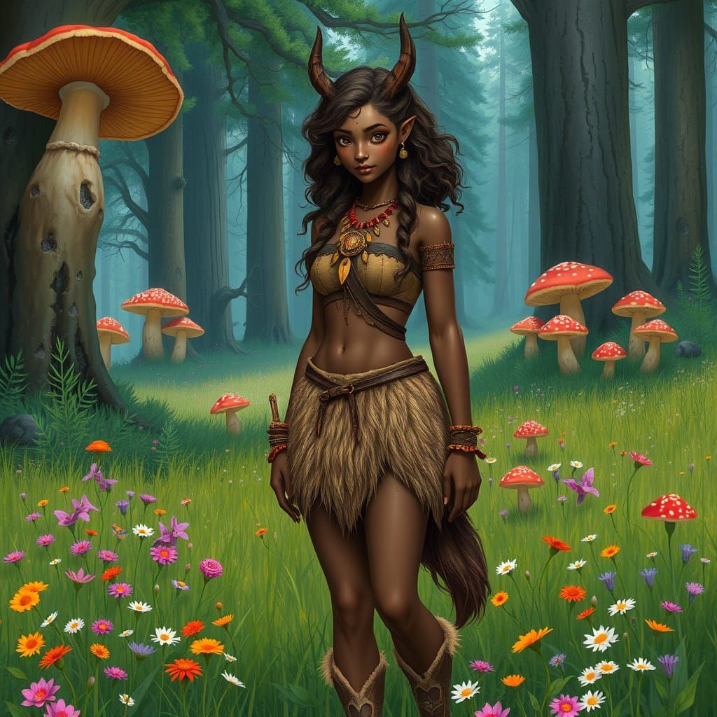 Drider Woman in Vibrant Meadow, Loish Style