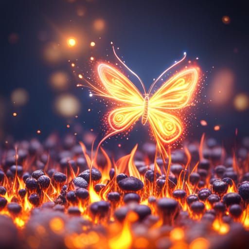 Hyperrealistic Glowing Butterfly Ablaze